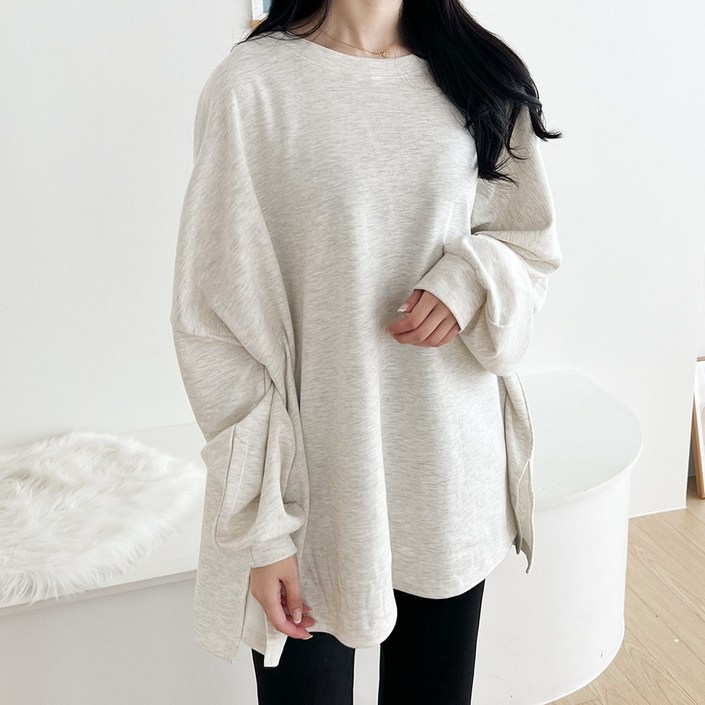 쏘옷 여성용 무지 오버핏 롱 맨투맨 티셔츠