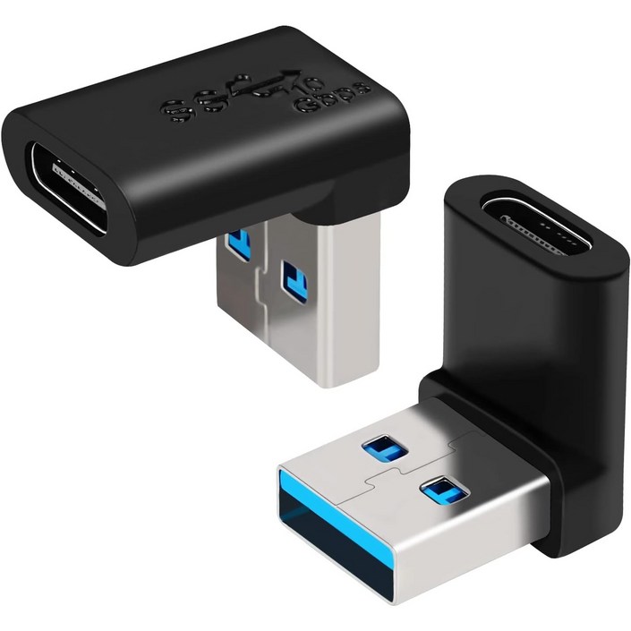 USB CUSB 어댑터, 직각 USB C 암USB 3.2 수 어댑터 90도 어댑터, 삼성, PC, 노트북용 10Gbps 타입 C 변환기, 2개, 단일 제품