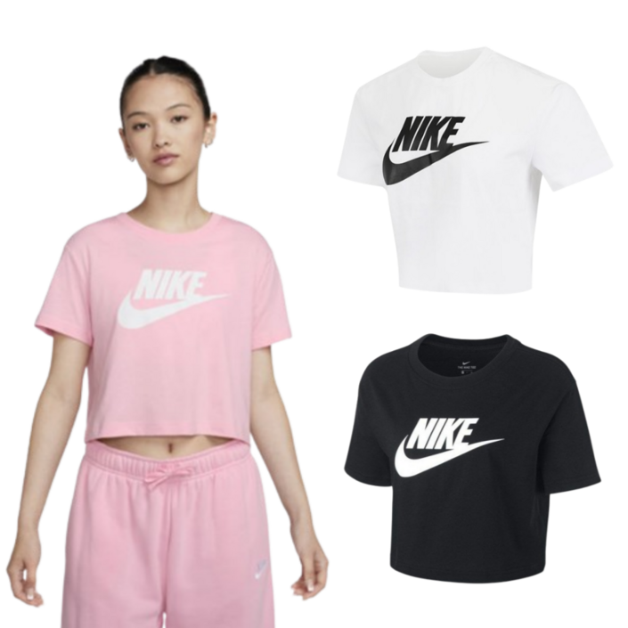 나이키 W 스우시 에센셜 크롭 숏 러닝 런닝 아이콘 라운드 티 클래쉬 반팔 티셔츠