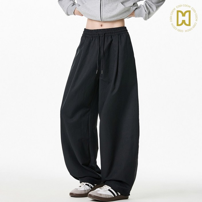 코디코치 옆핀 팬츠 남여공용 유니크 와이드 피트 턱 카고 밴딩 바지