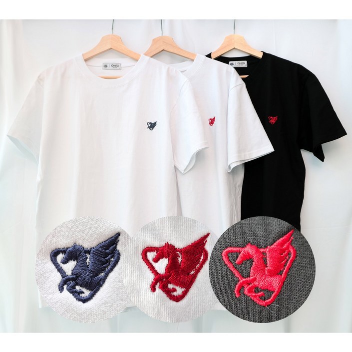 오네그 국산  24SS 16수 오버핏 스몰 로고 숏 슬리브 라운드 반팔티 티셔츠 남녀공용
