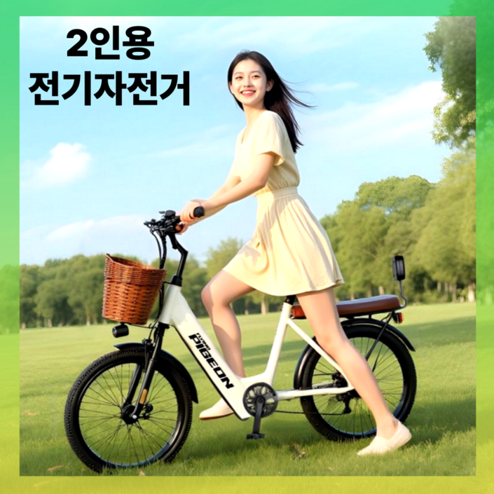 벨라다디 안정적인 2인승 여성용 전기자전거 전동 출퇴근 배달용 가성비 스로틀 PAS 2인용, 스노우, 강철