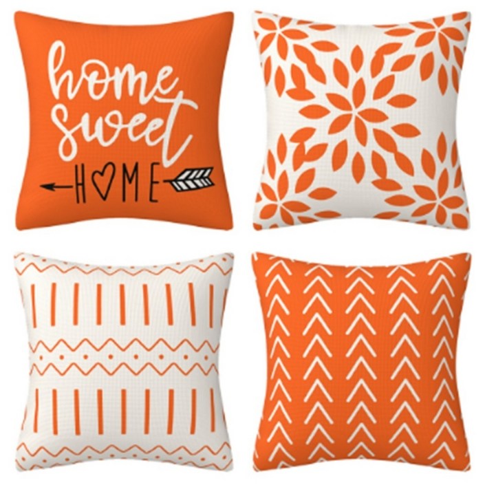 북유럽 거실 쇼파 오렌지 쿠션 커버 4종