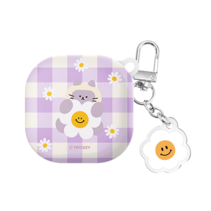 동물 데이지 체크 버즈라이브  버즈프로  버즈2  버즈2프로 하드 케이스공용키링 세트, 동물데이지체크샴, 버즈라이브버즈프로버즈2버즈2프로공용