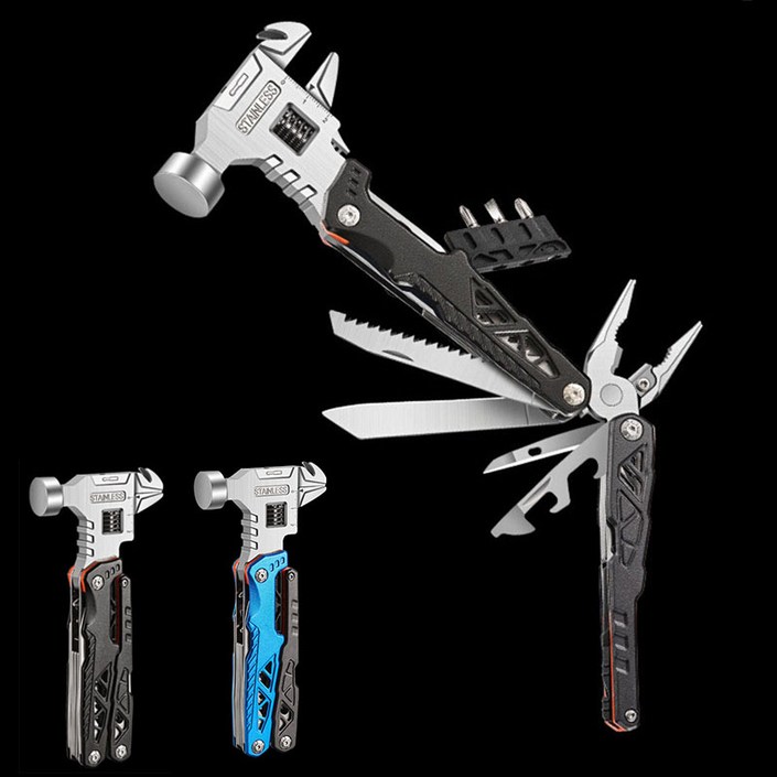 다기능 멀티툴 18in1 만능공구 캠핑용, 블랙, 1개