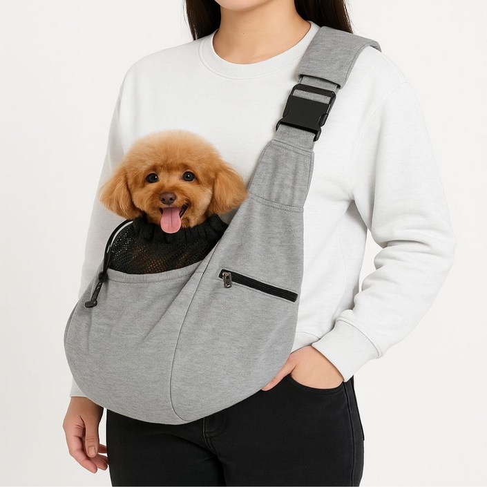JoyM 강아지가방 슬링백 포대기 이동가방 안전한 버클 반려동물, 1개, 그레이