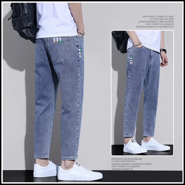 남자 여름 청바지스판 연청바지 9부 워싱 데님 팬츠 남자 청바지 스트레이트핏
