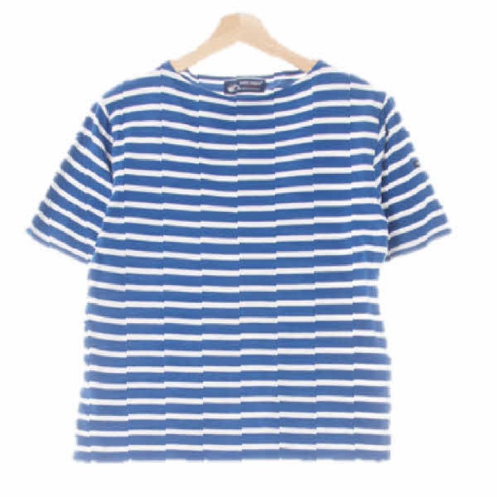 7251 세인트제임스 다이버블루화이트 스트라이프 면 소매스몰로고와이드넥반팔티 SM