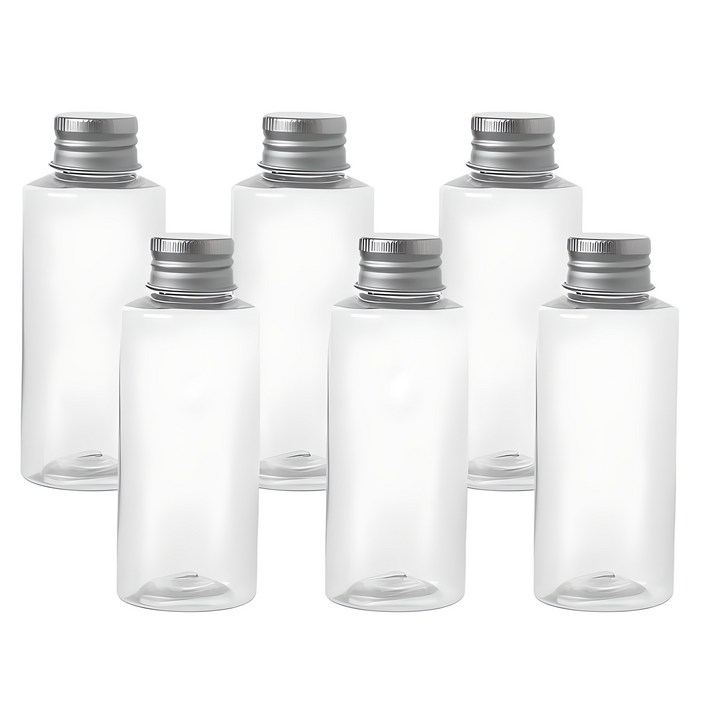 병도매닷컴 AC100 투명 음료용기 알루미늄 실버캡, 100ml, 6개