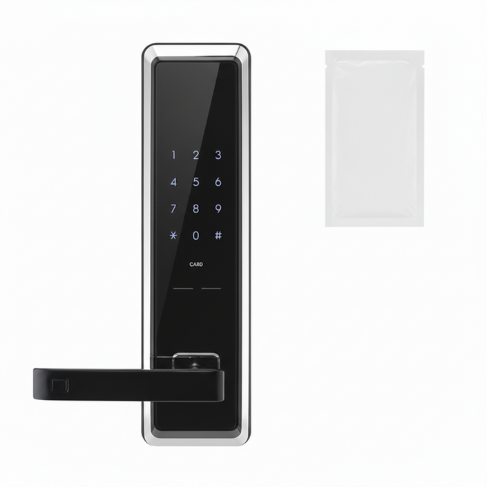 웰콤 표준손잡이 있음 디지털 도어락 번호키 WMT600  카드키 4p  항균필름
