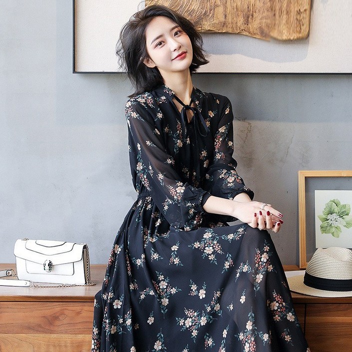 POMTOR 여성 여름 쉬폰 원피스 롱원피스
