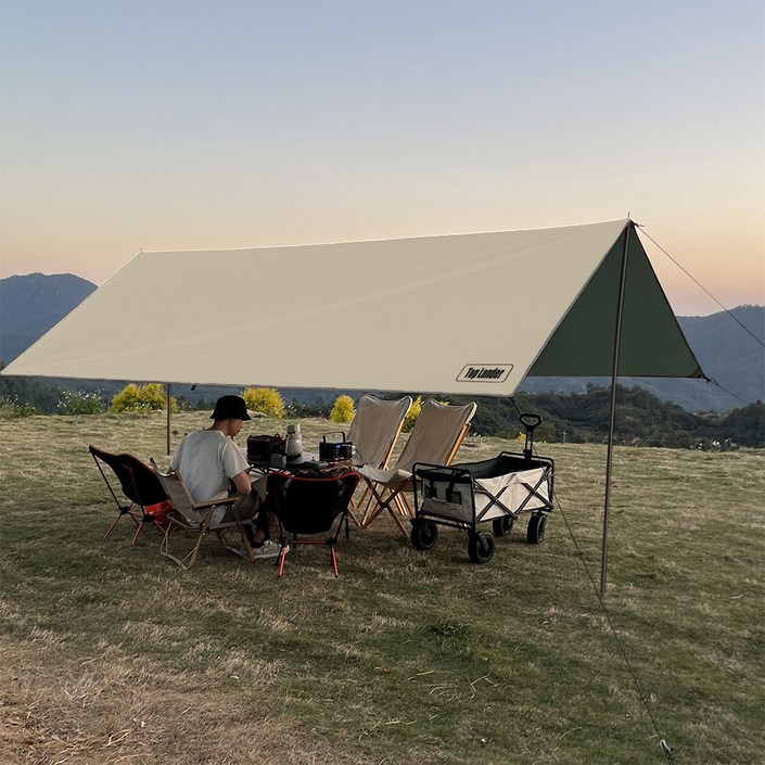 탑 랜더 대형 렉타 캠핑 방수 타프 차량용어닝 야외용 UV 차단, 연한 카키