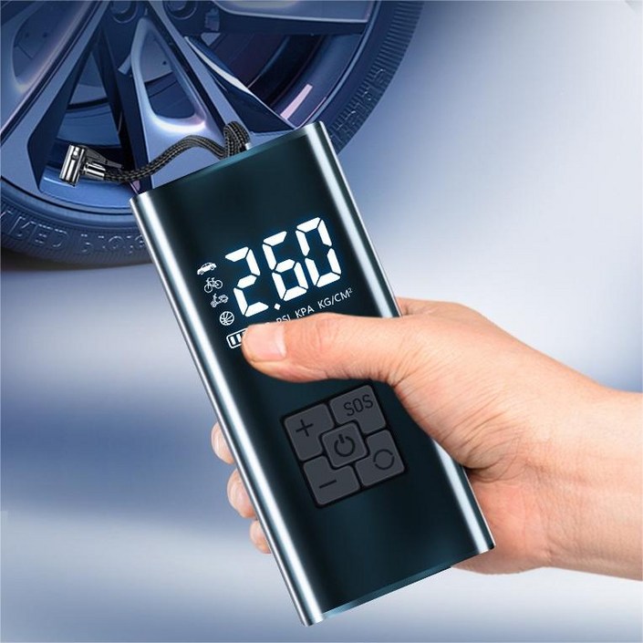 타이어 공기압 주입기  휴대용 무선 올인원  세트 6000mAh  타이어 압력 모니터링/led손전등/보조배터리/자동차 농구공 자전거 오토바이 다용도에어펌프