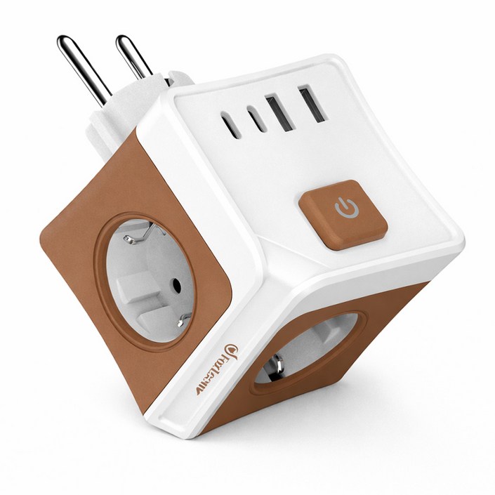 2026년형폭스룸 USB C타입 4000W 고출력 가전 안심사용 큐브 멀티탭, 1개, 브라운, 7.6cm