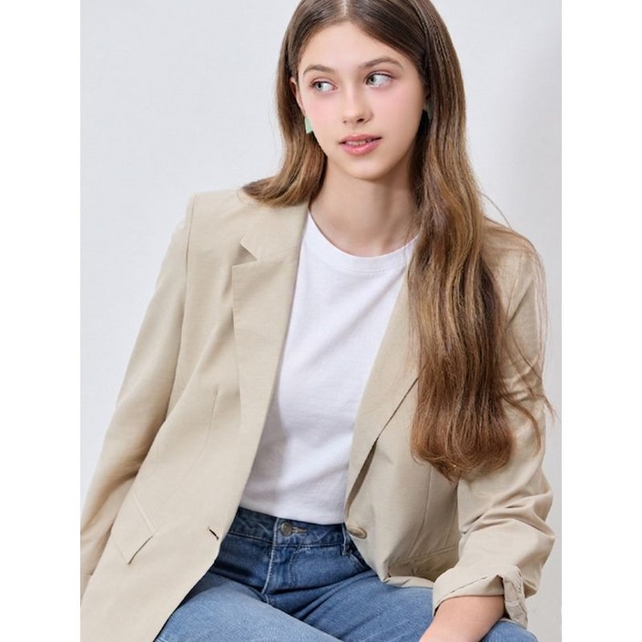 쉬즈미스 품격있는 베이직 원버튼 린넨 재킷 택가격 338000원