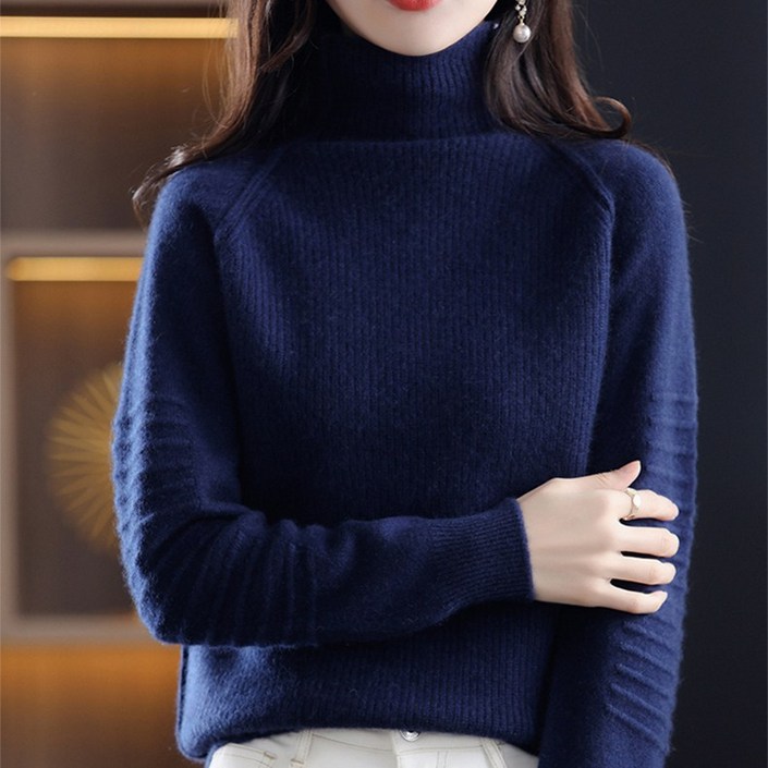 스타일아유 여성 겨울 여성 겨울 하이넥 터틀넥 캐시미어 느낌 폴라 니트 루즈핏 긴팔니트 티셔츠
