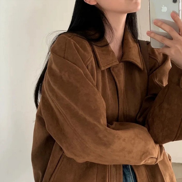 뽀솜 [데일리/오버핏] 솔리드 스웨이드 자켓 코트 2color