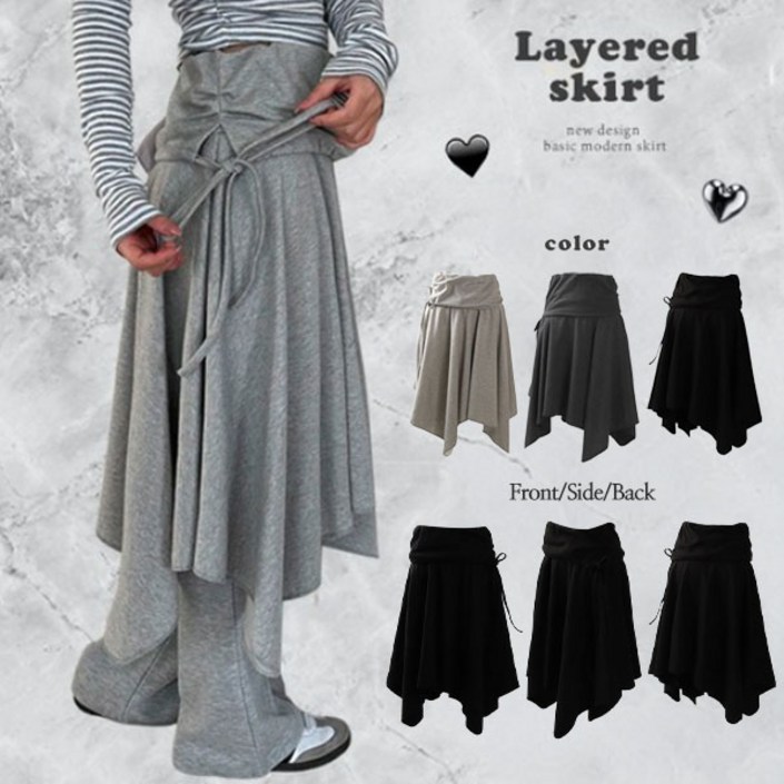 요즘인기 대세템 힙커버 레이어드 끝판왕 3color  뮤코언발리본미디플레어스커트JCT