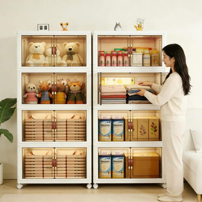 모룸 대용량 무설치 접이식 수납장 다용도 양문 이동식 폴딩 리빙박스 옷정리 수납함