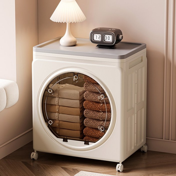 파페피 리빙박스 바퀴형 접이식 대형 수납박스 무설치 130L, 1개, 화이트 원형창