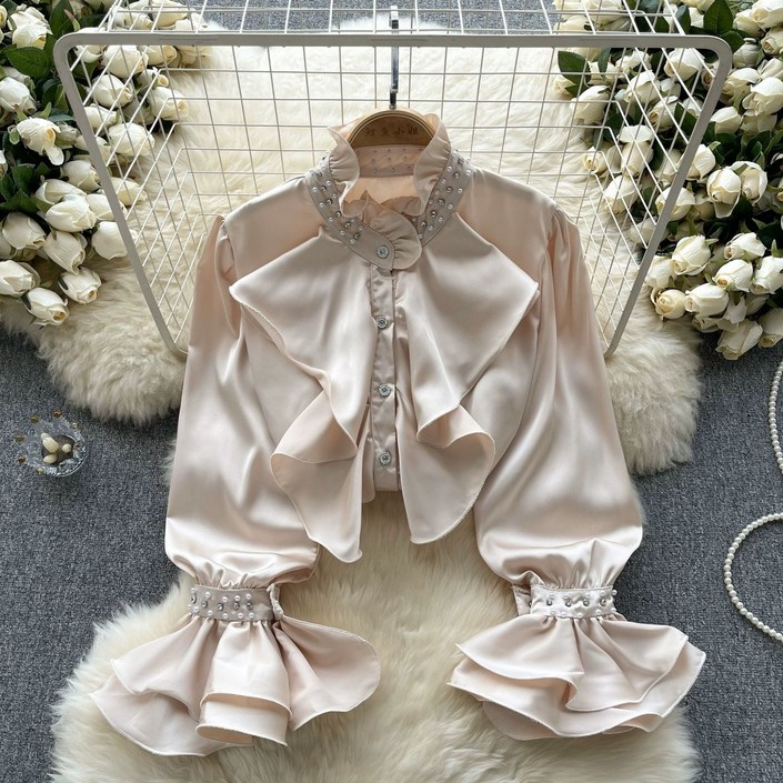 화려한 블라우스 쉬폰 무대 레이스 여성 셔링 공연 의상