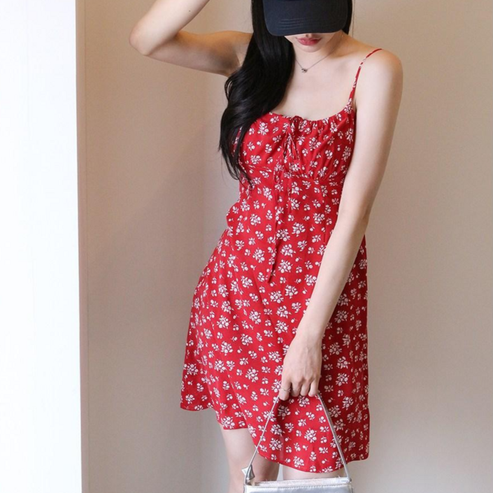 당일배송페스티벌룩끈조절 러블리 여성 플라워 미니 원피스