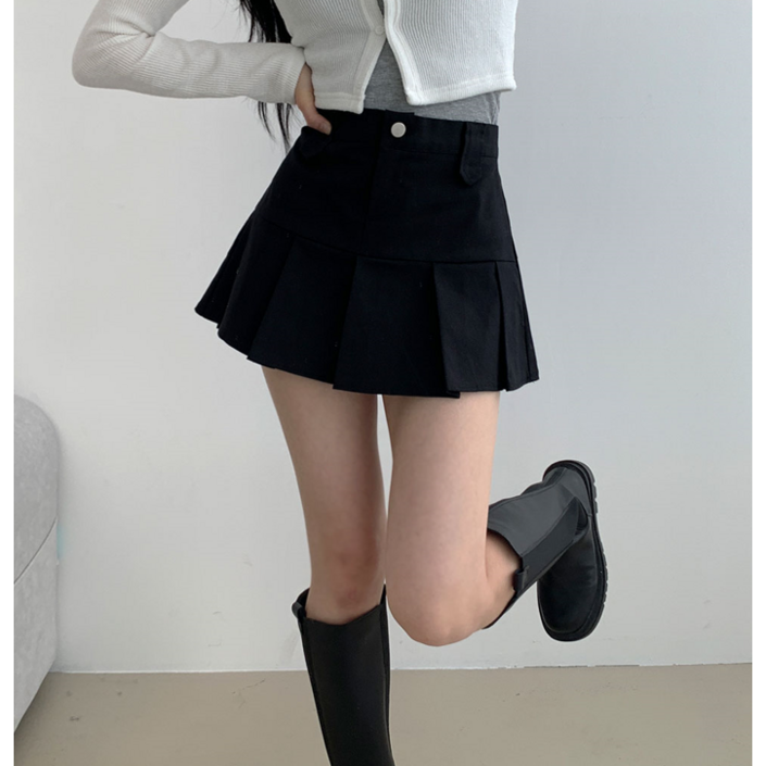 부기샵 숏/롱 선택 진스 투버튼 플리츠 스커트