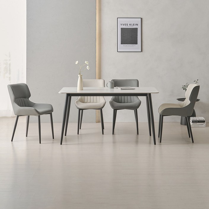 라로퍼니처 캐슬 1250 포세린 통 세라믹 4인 식탁 세트 식탁의자4