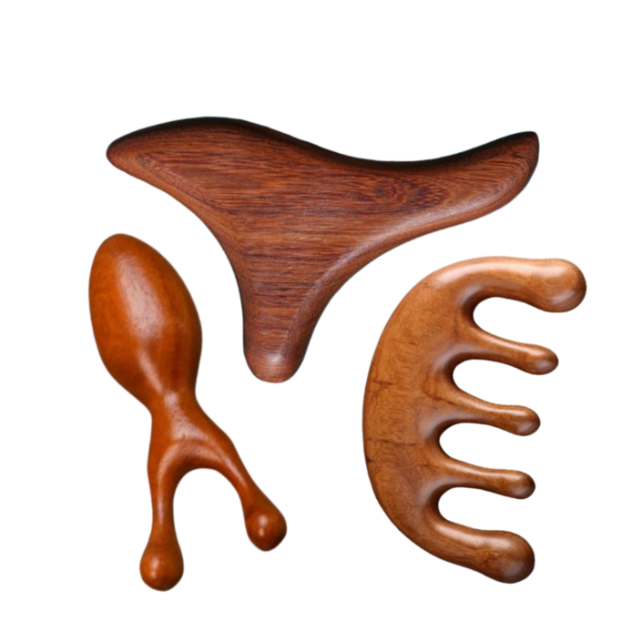 유엔즈 나무 괄사 바디 페이스 두피 마사지기 3종세트