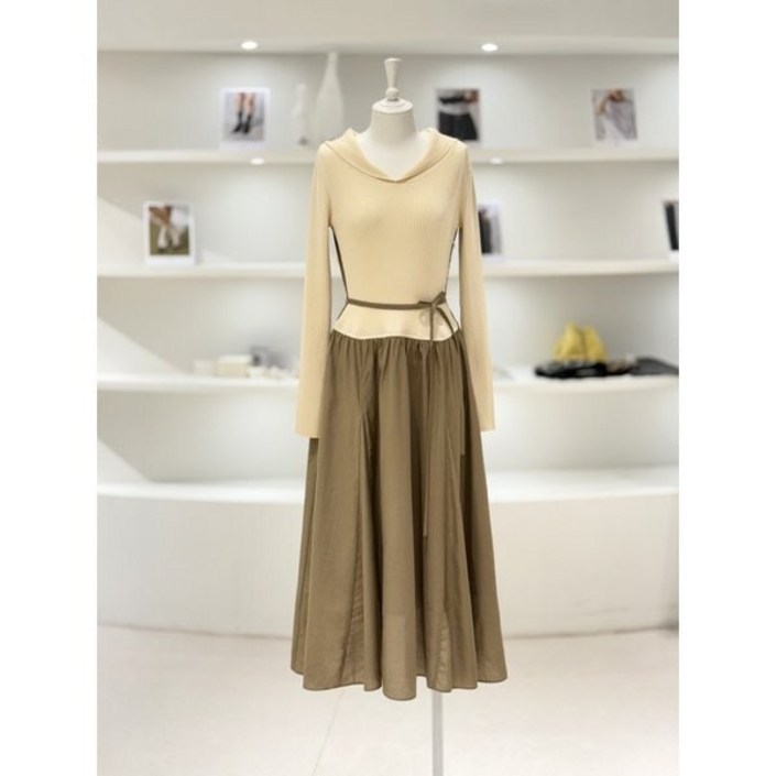 [백화점 정품] 듀엘 원피스 [여주점] 여성 벨티드 포인트 니트 블록 롱 (L254PSE035)