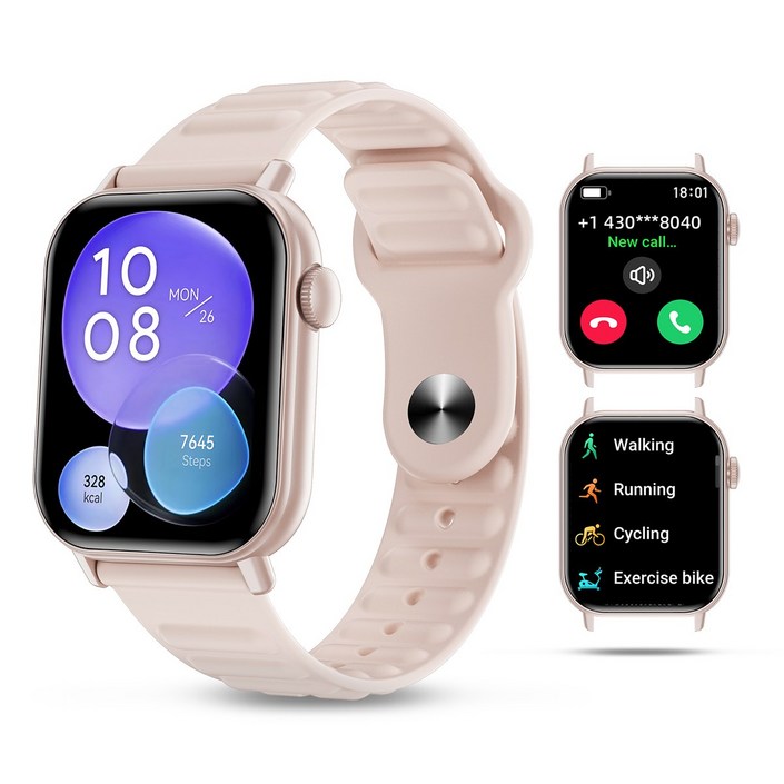 QTLLBT 블루투스, GPS, 악천후 보호 기능을 갖춘 스마트워치입니다. 4.5cm x 1.83인치 크기, IP67 방수, 남녀 공용 시계입니다., Pink, 4.6cm, 블루투스