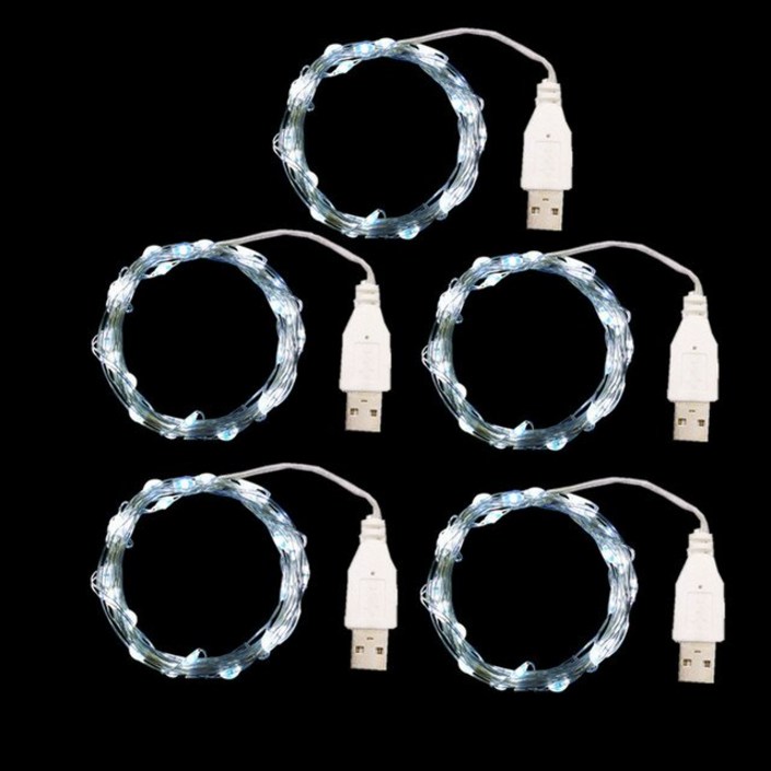 USB 실버 선조 LED 스트링 라이트 5개 방수 크리스마스 장식 홈 패어리 화환 정원 야외 램프 20230619