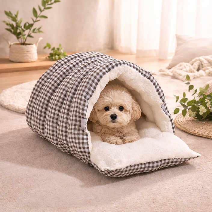 솜솜프렌즈 사계절 강아지 고양이 반려동물 숨숨집 체크 쿠션 하우스