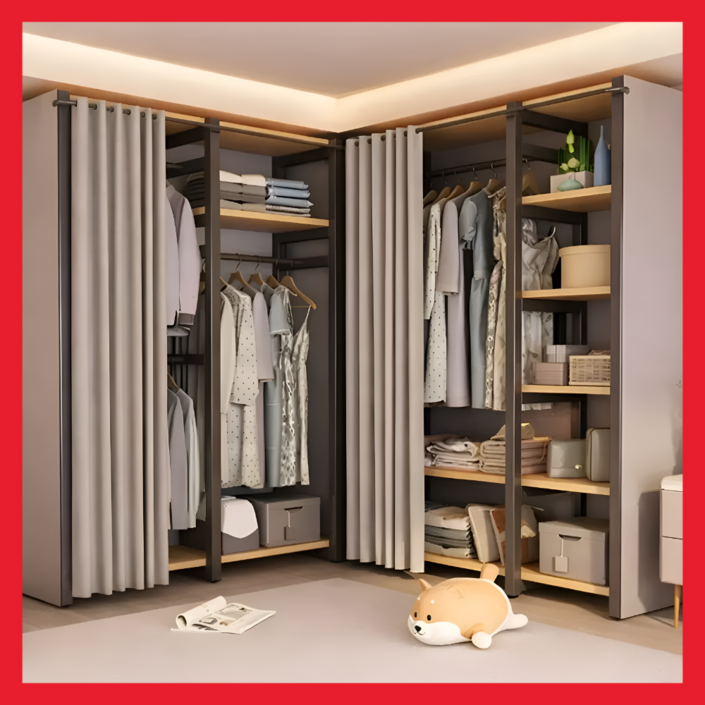 메종리벤느 시스템 행거 드레스룸 옷장 철제 다용도 커튼형, 단일