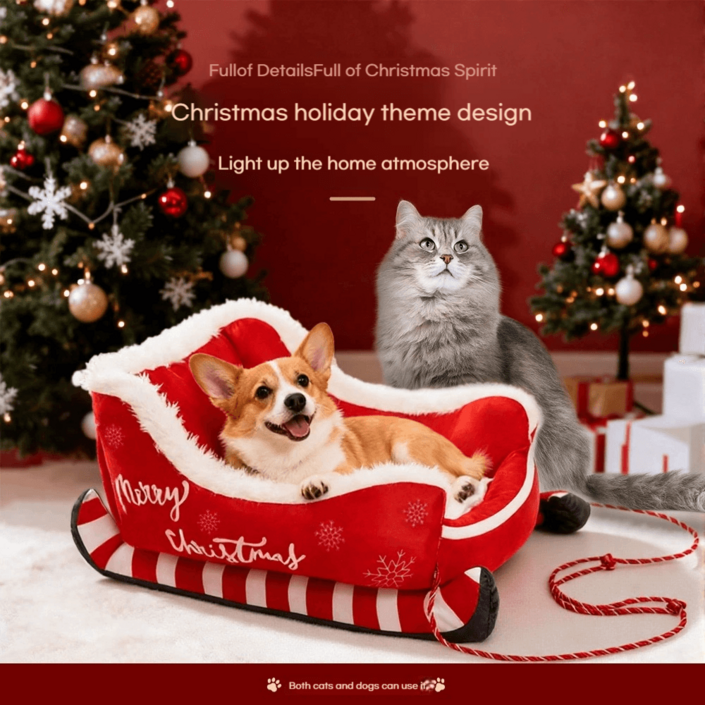 예쁜강아지집 애견방석 크리스마스 썰매 따뜻한 잠자리