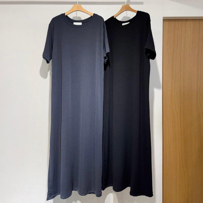 더예삐 여성 라운드 골지 쿨 반팔 롱원피스 2color