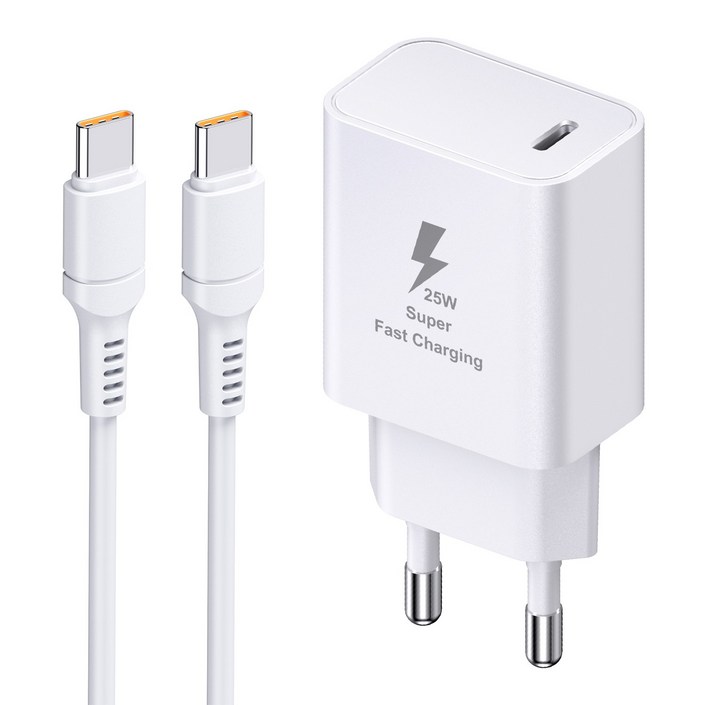YINTO c타입 고속 충전기 25W PD3.0 PPS C TO C 1.5M 100w 케이블 세트, 1개, 화이트