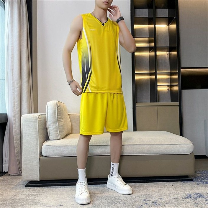 besteffie 투피스 남성용 여름 5부 스포츠 운동복 반바지 민소매 티셔츠 캐주얼 트레이닝 세트 K95