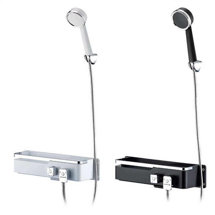 바스럽 국산 무타공 선반형 샤워기 수전 설치 영상 포함, 1개, 블랙