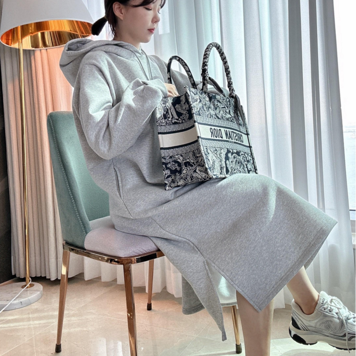 쥐베리 자체제작 기모 후드원피스,롱 원피스,데일리룩,꾸안꾸룩,프리사이즈후드원피스