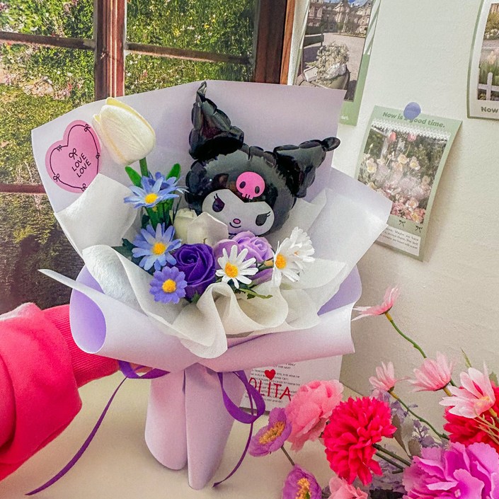 그날의리본 뉴 캐릭터 풍선 꽃다발, 1개, 쿠로미
