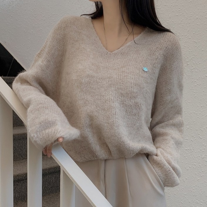 펜던트 울 브이넥 밴딩 크롭 니트 펜던트니트 울니트 간절기니트  8color