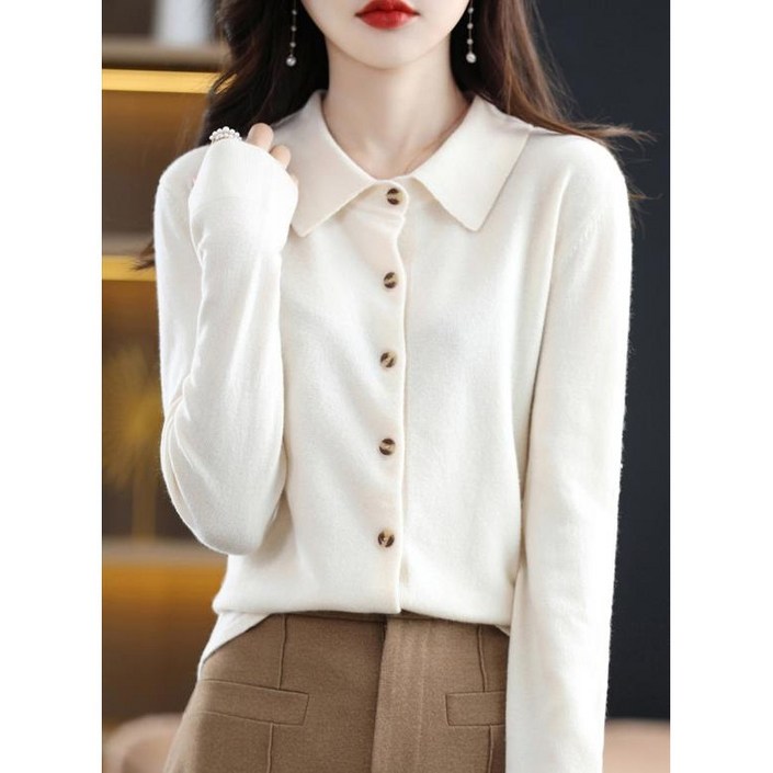 이유무무 NQ080 심플 울 카라 니트 가디건 셔츠