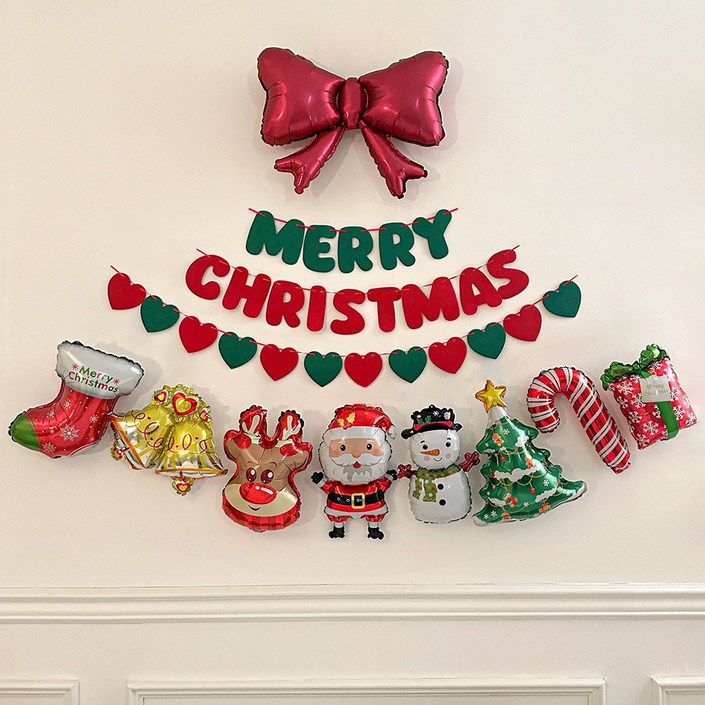 파티몬 크리스마스 리본 산타 가랜드 풍선, 하트미니벌룬8P 세트, 1개