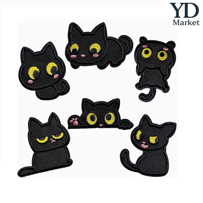 YD market 와펜 패치 6종 세트 열부착식 고양이 리폼
