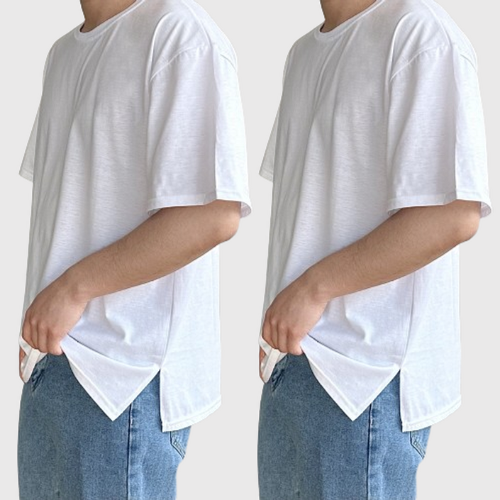 1+1 줄지않는 레이어드티 20수 옆트임 반팔티