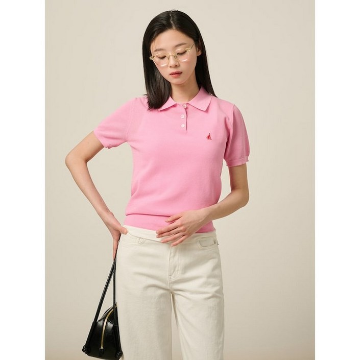 빈폴 BEANPOLE LADIES 허니콤 칼라넥 반소매 니트 - 핑크 248380