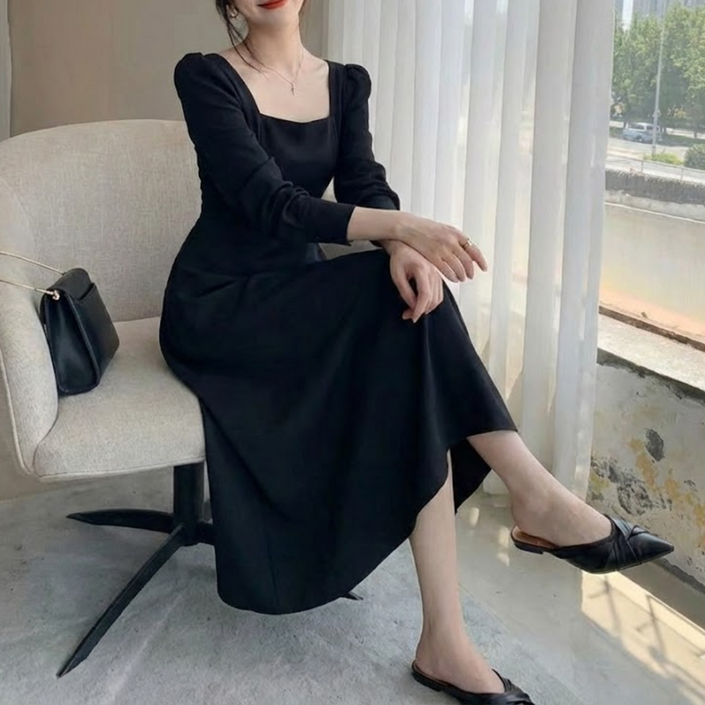 여성 롱 원피스 봄가을 긴팔 슬림 원피스 A라인 패션데일리룩 하객룩