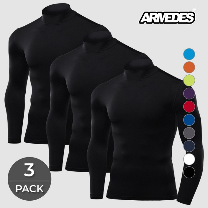 아르메데스 언더레이어 쿨티셔츠 베이스레이어 컴프레션 테크핏 터틀긴팔 3매