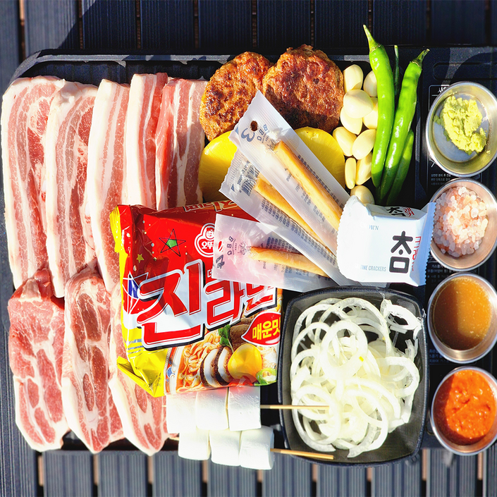 1등급 한돈 삼겹살+목살 캠핑세트 16종 구성 바베큐 캠핑 밀키트 삼겹살풀세트 삼겹살+목살(600g), 600g, 1세트